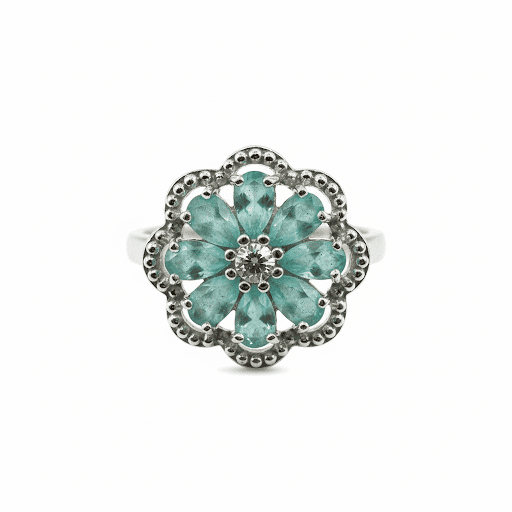 Elegant Floral Ring with Teal Gemstones