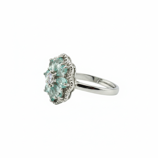 Stunning Flower Cluster Ring with Green Gemstones