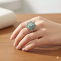 Elegant Floral Ring with Teal Gemstones