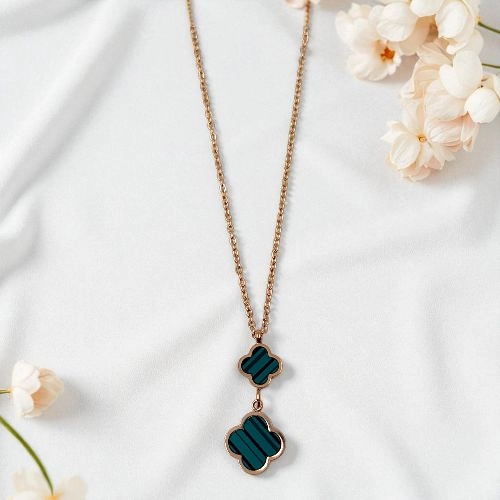 Elegant Rose Gold & Green Clover Necklace
