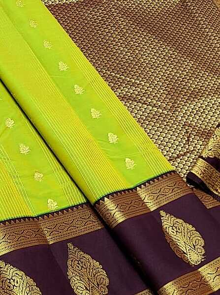 Semi Silk Parrot Green and Coffee Brown