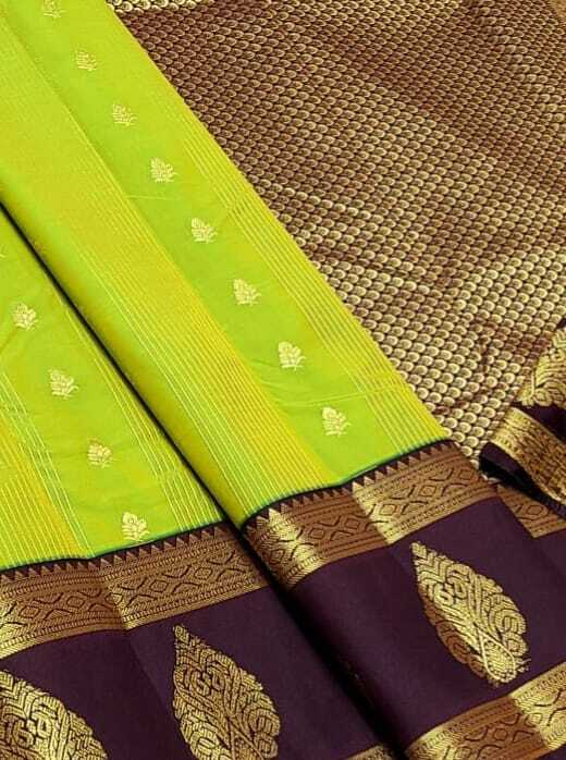 Semi Silk Parrot Green and Coffee Brown