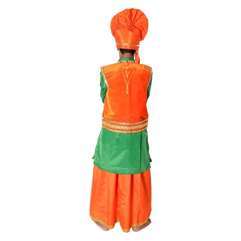 Green and Orange Bhangra Fancy Dress Costume For Boys