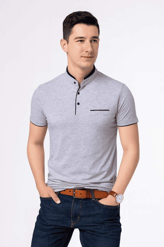 Stylish and Handsome Mandarin Collar Half Sleeve T Shirt for men Combo (Pack of 2) - (Black::Grey)