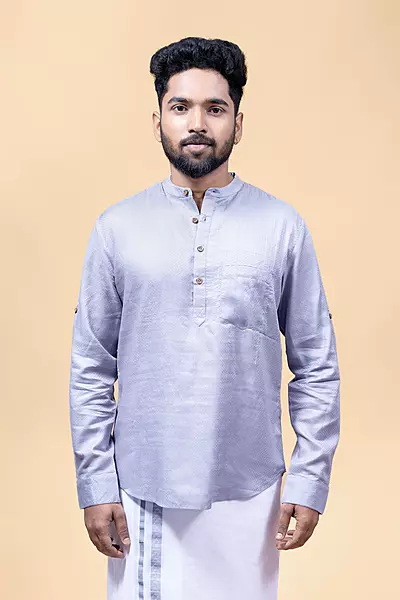 Men's Embroidered Short Kurta - Grey
