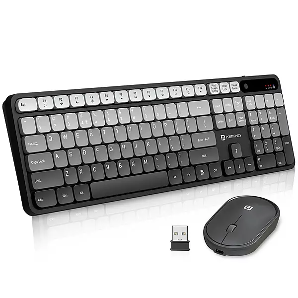 Portronics Key11 Grey Combo | Bluetooth 5.3, USB Connectivity, Type-C Charging | Sleek Design, Ergonomic Keys, Long Battery Life | Perfect for Home and Office Use | Reliable Performance.