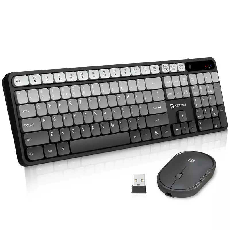 Portronics Key11 Grey Combo | Bluetooth 5.3, USB Connectivity, Type-C Charging | Sleek Design, Ergonomic Keys, Long Battery Life | Perfect for Home and Office Use | Reliable Performance.