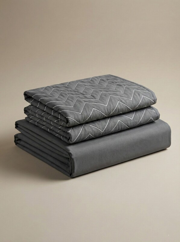Soft Touch King Grey Solid Bedsheet With Zigzag Quilted Pillow Covers