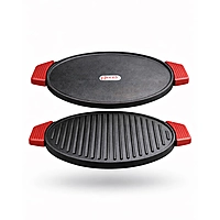 Granny Kitchen Cast Iron Tawa | Pre-Seasoned Heavy Duty Tawa with Silicone Handles