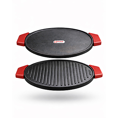Granny Kitchen Cast Iron Tawa | Pre-Seasoned Heavy Duty Tawa with Silicone Handles