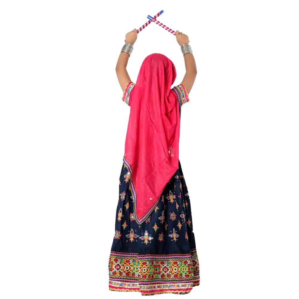 Garba Dance Fancy Dress Costume Navy Blue & Magenta Pink