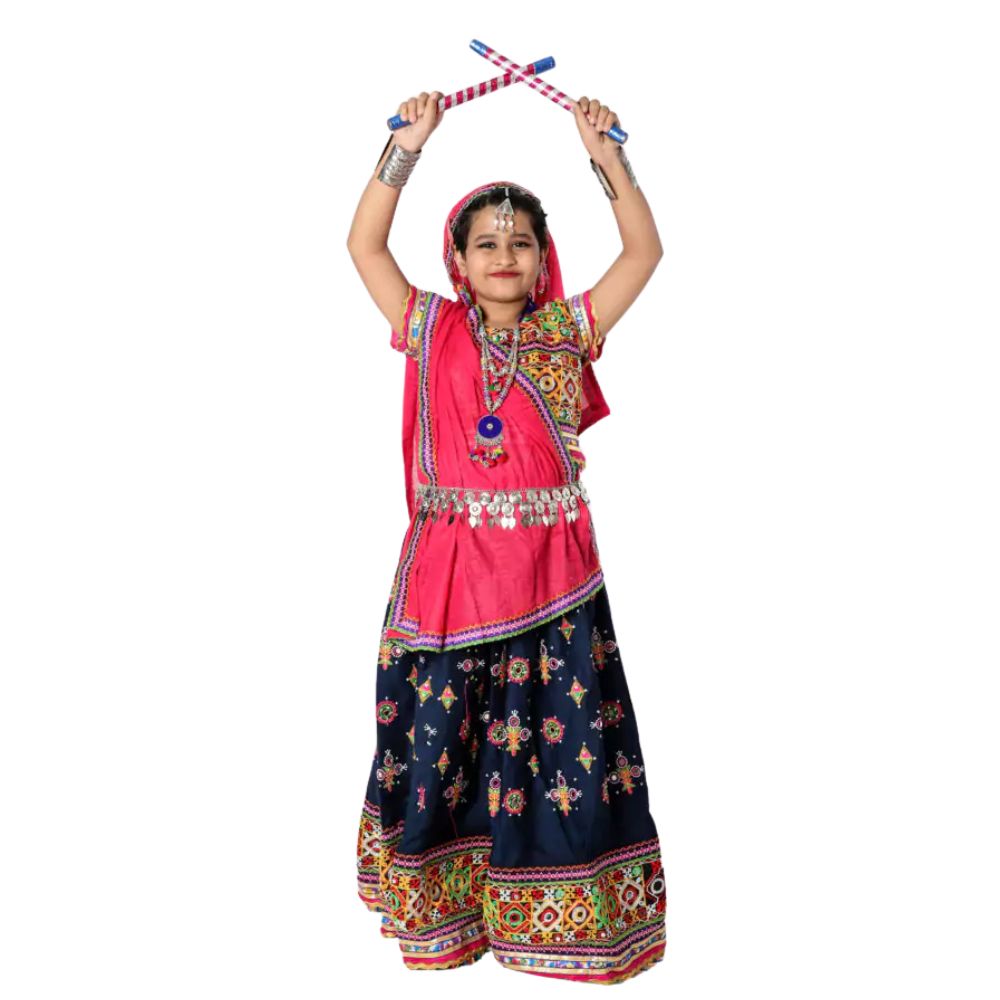 Garba Dance Fancy Dress Costume Navy Blue & Magenta Pink