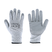 Gloves | Cut level C | HPPE liner | Grey PU coating on Palm | EN:388:4X42C | Size - Medium | Model : H3101-5 | Pack of 10