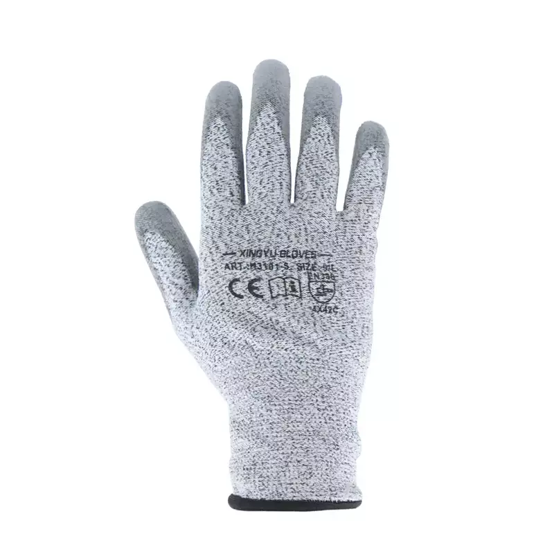 Gloves | Cut level C | HPPE liner | Grey PU coating on Palm | EN:388:4X42C | Size - Medium | Model : H3101-5 | Pack of 10