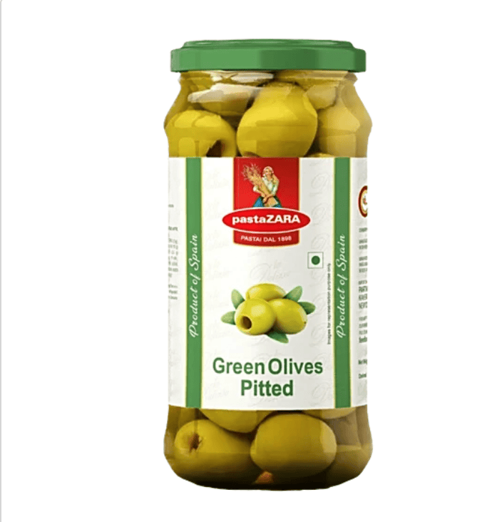 Pasta Zara Green Pitted Olives 450g Glass Jar (Pack of 6)
