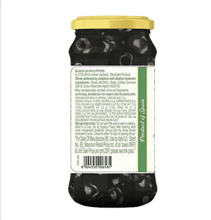 Pasta Zara Black Pitted Olives 450g Glass Jar (Pack of 6)