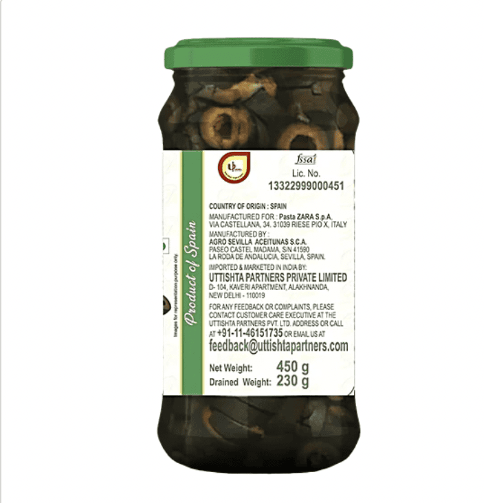 Pasta Zara Black Sliced Olives 450g Glass Jar (Pack of 6)