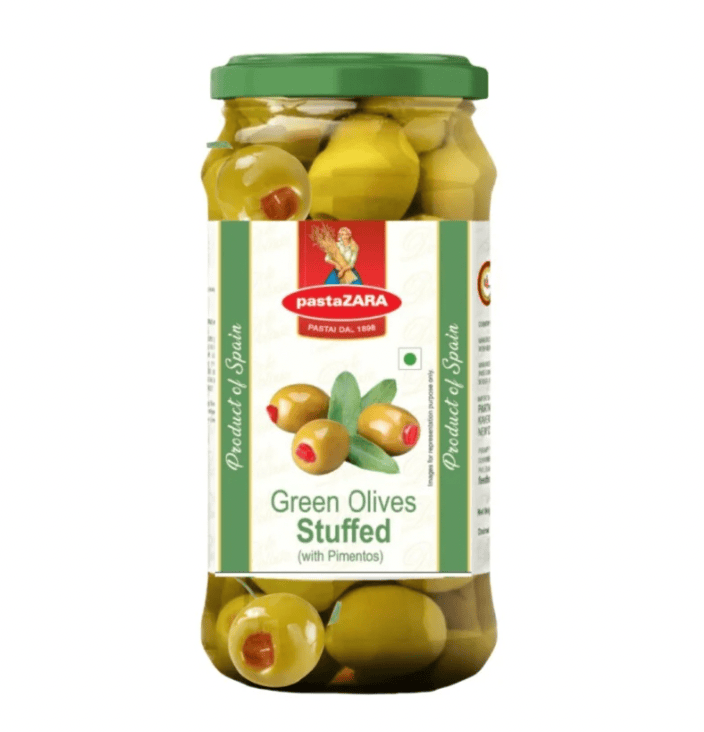 Pasta Zara Green Stuffed Olives 450g Glass Jar (Pack of 6)
