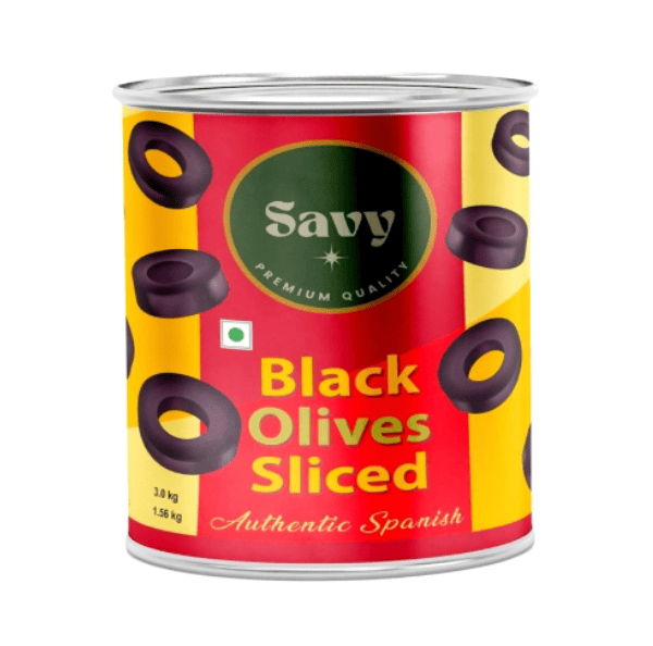 Savy Spanish Black Sliced olives 3kg Tin (Pack of 6)