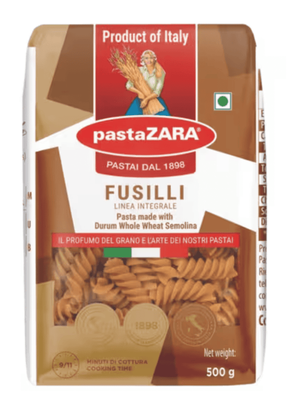 Pasta Zara Whole Wheat Fusilli 500g (Pack of 10)