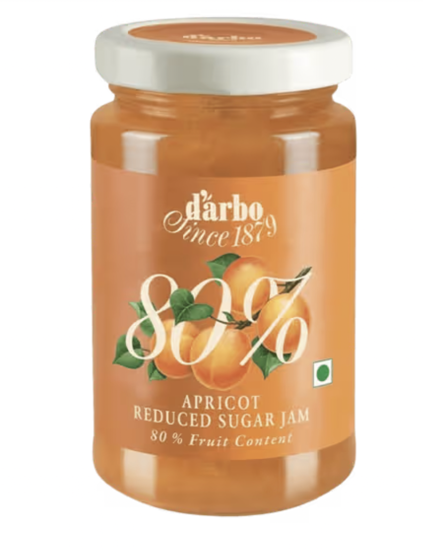 D'arbo 80% Apricot Reduced Sugar Jam 250 gm (Pack of 6)