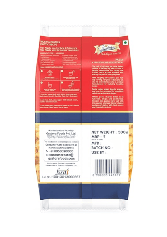 Gustora - Macaroni Pasta, 500 gm (Pack of 1)