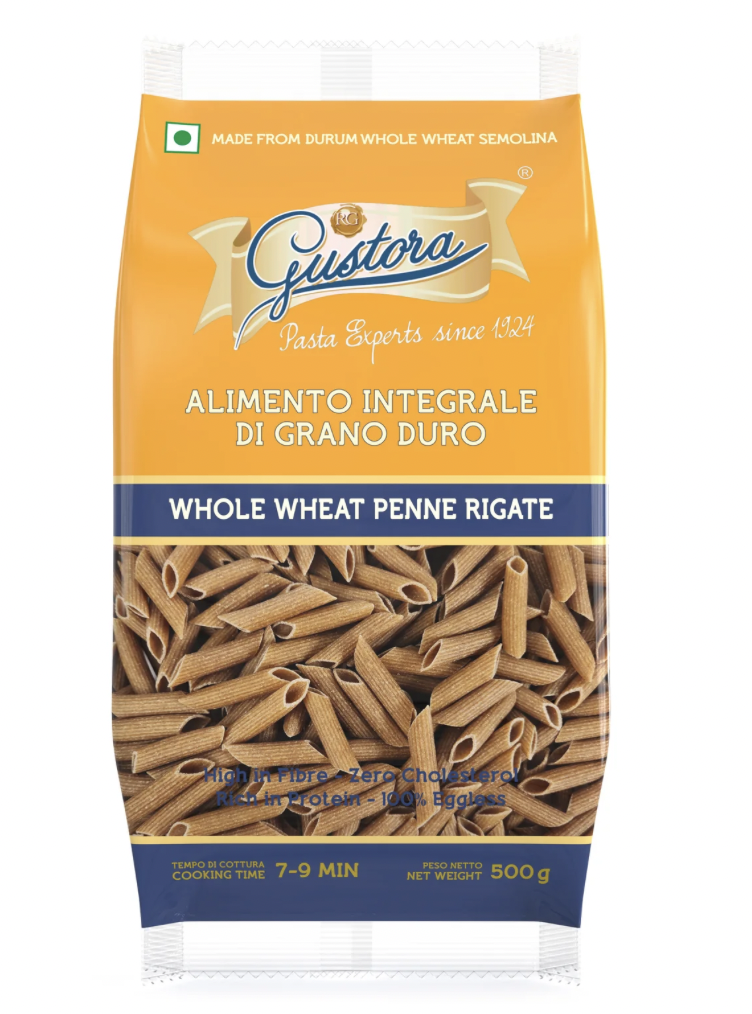 Gustora - Whole Wheat Penne Rigate, 500 gm (Pack of 1)