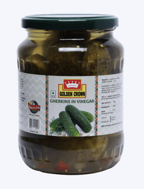 Golden Crown - Gherkins In Vinegar Whole, 670 gm Jar (Pack of 1)