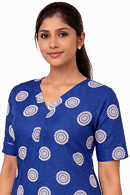 Royal Blue Cotton Printed Kurta Set for Women with Ethnic Motif Design