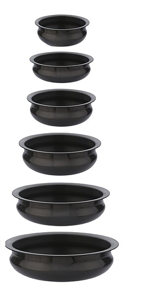 Granny Kitchen India Gold Hard Anodized Uruli Set of 6 | Traditional Black Cookware
