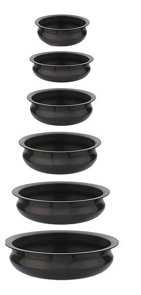 Onions India Gold Hard Anodized Uruli Set of 6 | Traditional Black Cookware | Durable Anodized Aluminum