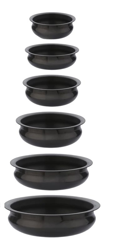 Onions India Gold Hard Anodized Uruli Set of 6 | Traditional Black Cookware | Durable Anodized Aluminum