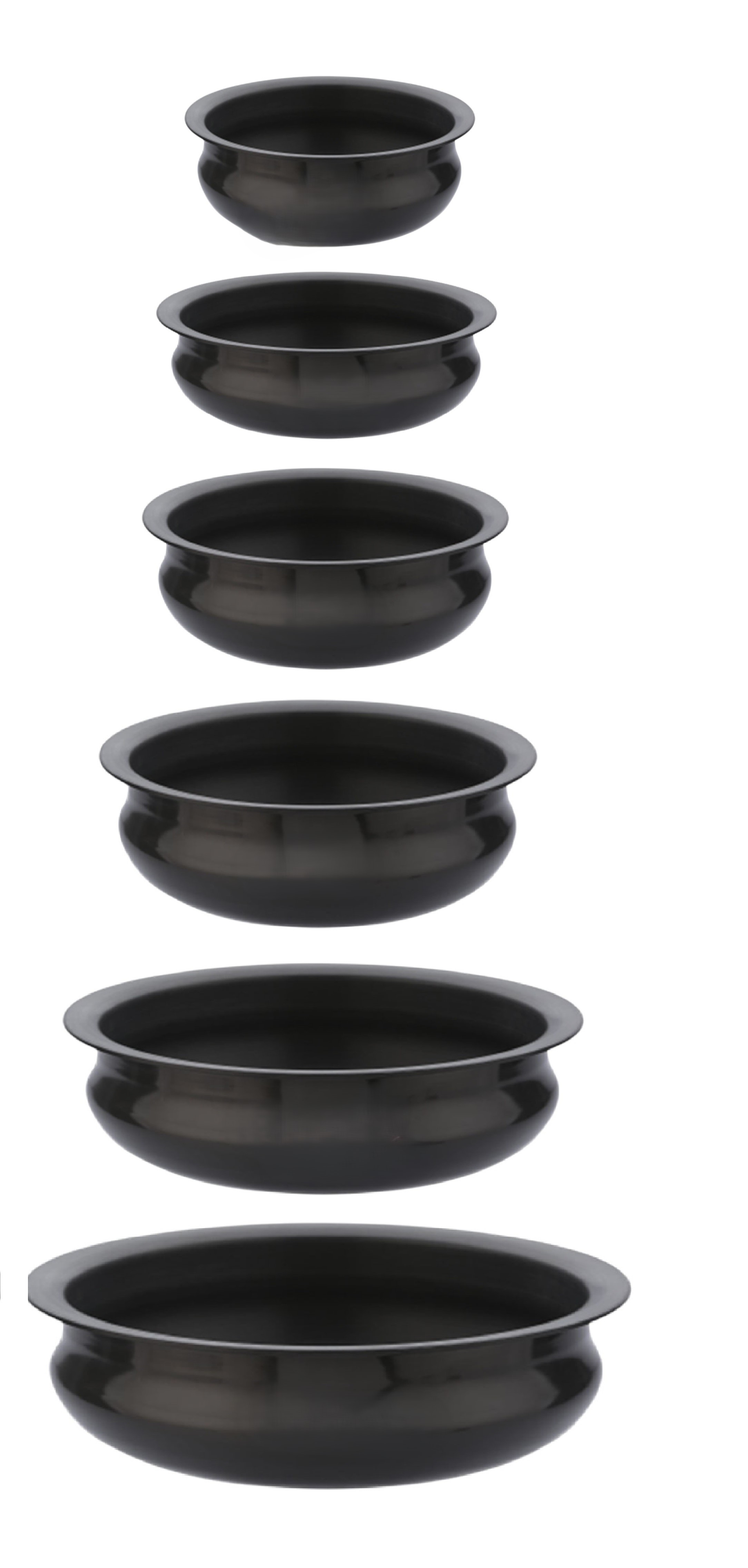 Onions India Gold Hard Anodized Uruli Set of 6 | Traditional Black Cookware | Durable Anodized Aluminum