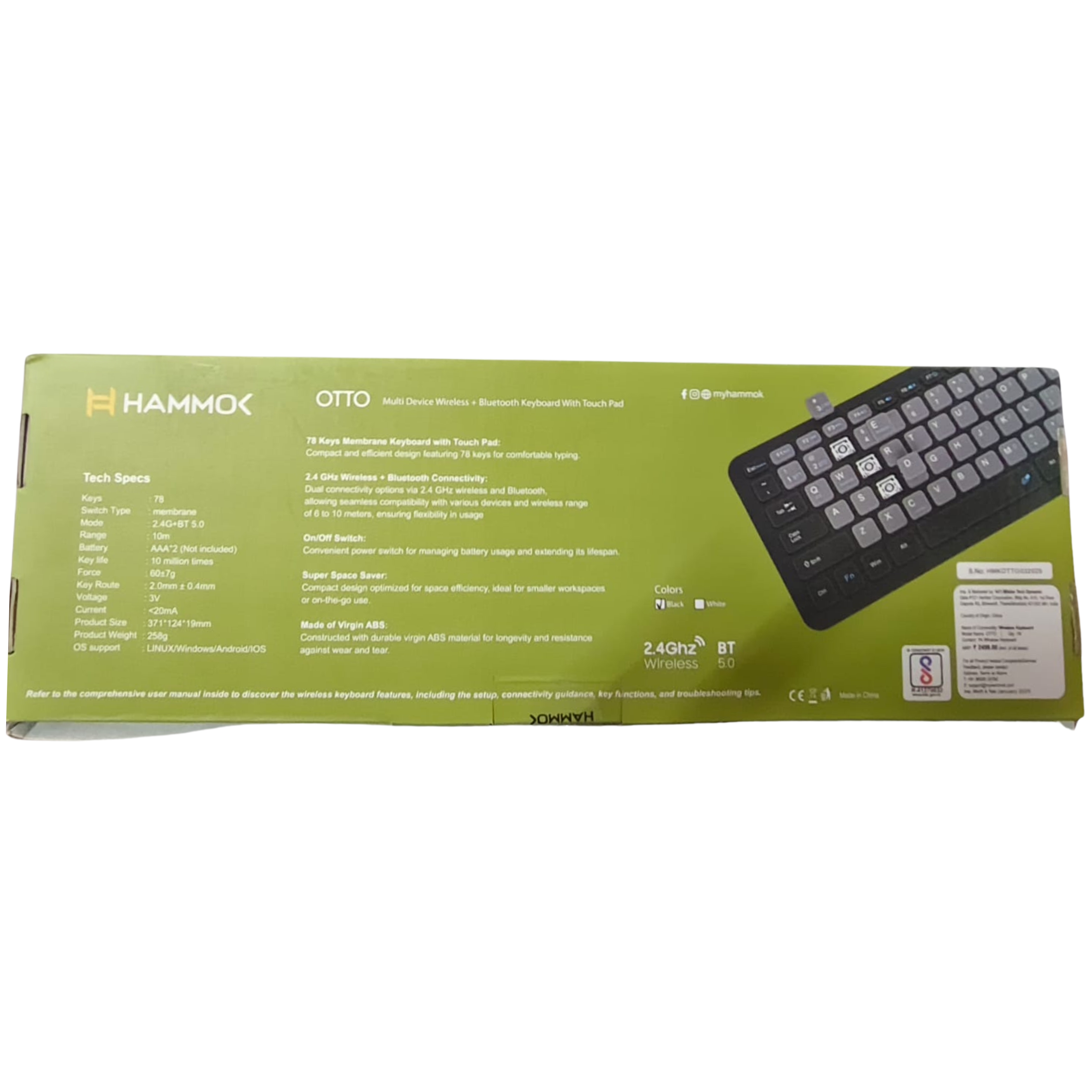 HAMMOK| OTTO MULTI DEVICE | WIRELESS, BLUETOOTH KEYBOARD WITH TOUCHPAD |WHITE
