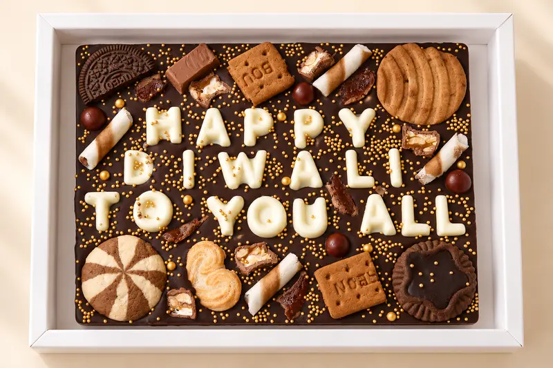 Diwali Slab With Biscuits - Dark - Name Customized