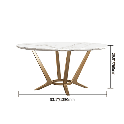 Vikinterio Round White Marble Dining Table Golden Stainless Steel Frame Vikinterio Round White Marble Dining Table Golden Stainless Steel Frame