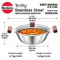 HAWKINS NS SS TRI PLY SHIE DEEP KADHAI 2.5 NSDK25G