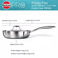 HAWKINS TRI PLY SS FRYING PAN 22CM WITH LID PSF22S