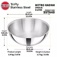 HAWKINS TRI PLY SS METRO KADAI 4L SSTA40
