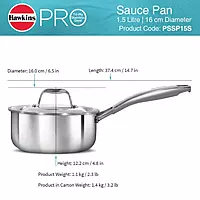 HAWKINS TRI PLY SS SAUCE PAN WITH LID 1.5L PSSP15S