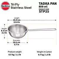 HAWKINS TRI PLY SS TADKA PAN IC 2.5 CUPS STP25
