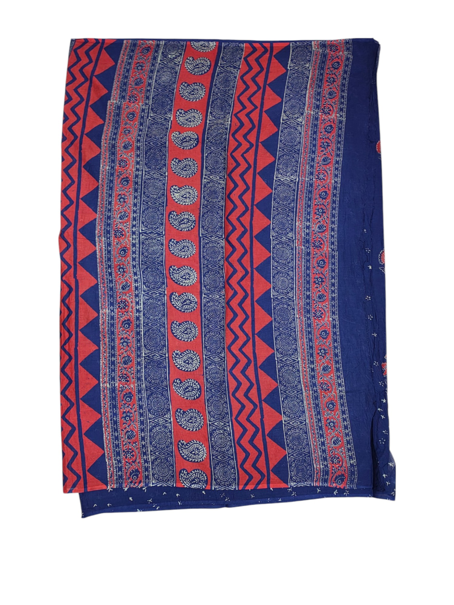 Indigo & Red Hand Block Print Pure Cotton Saree with Running Blouse