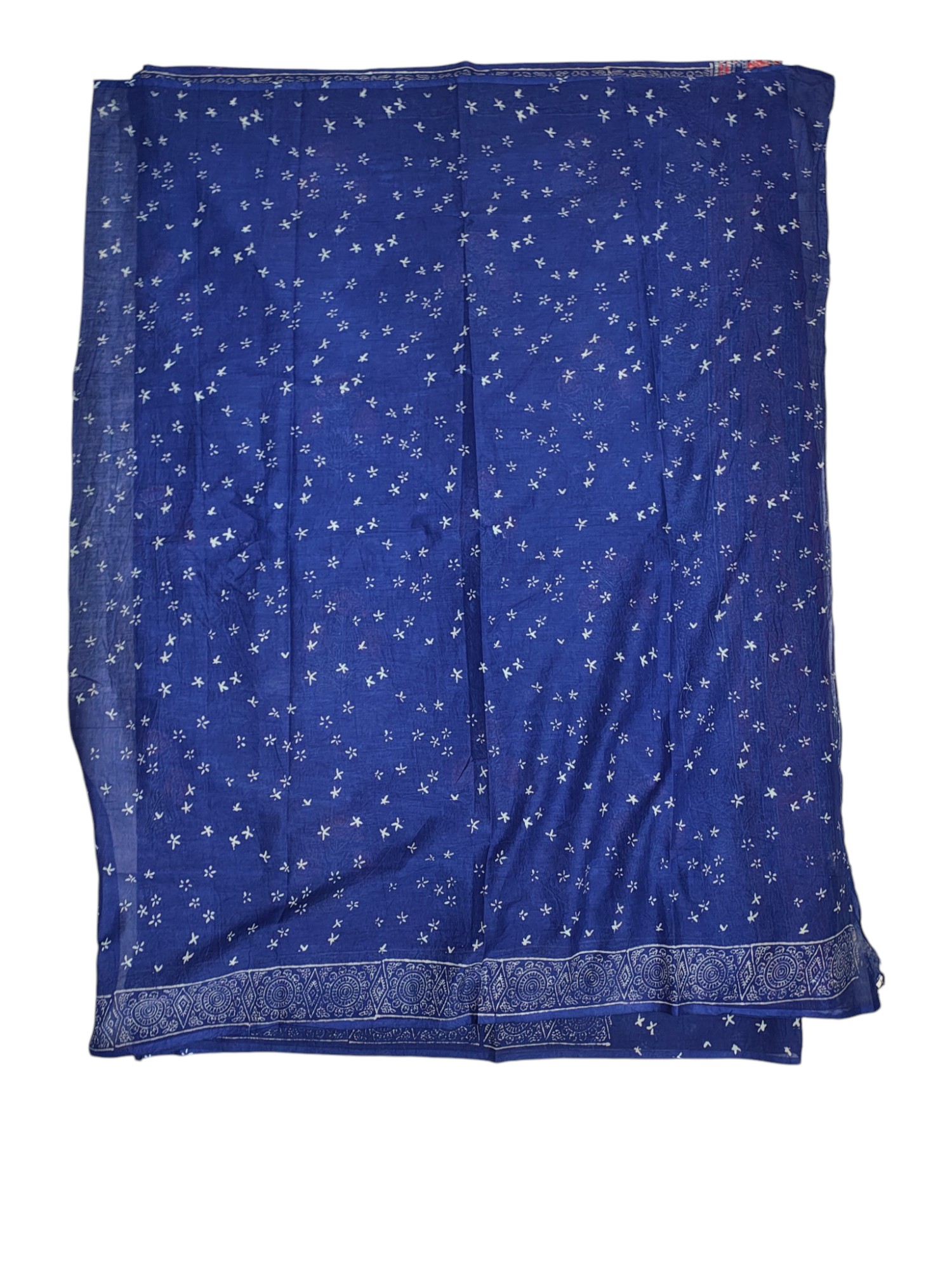 Indigo & Red Hand Block Print Pure Cotton Saree with Running Blouse