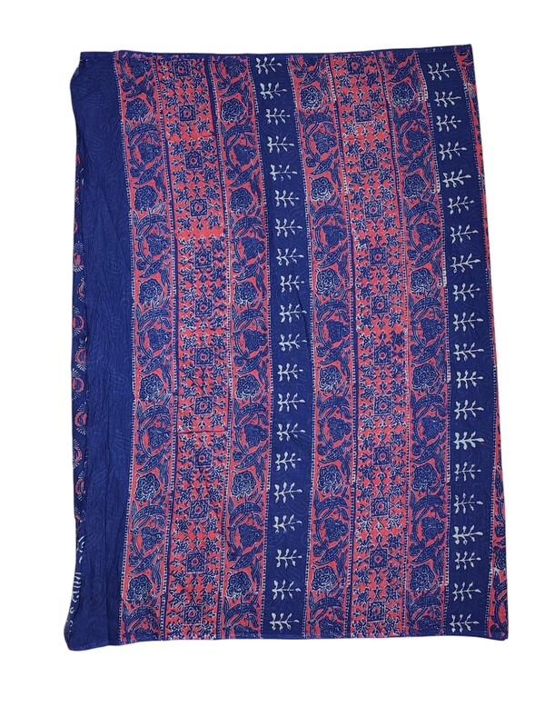 Indigo & Maroon Hand Block Print Pure Cotton Saree with Running Blouse