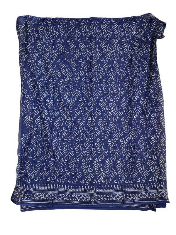 Indigo & Maroon Hand Block Print Pure Cotton Saree with Running Blouse