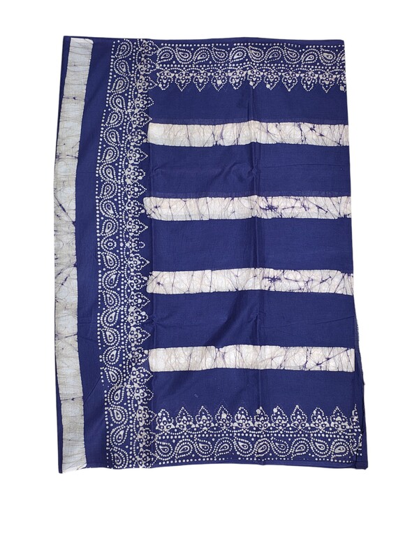 Indigo Hand Block Print Pure Cotton Saree with Running Blouse