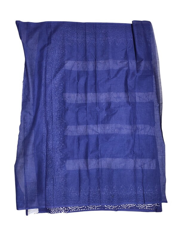 Indigo Hand Block Print Pure Cotton Saree with Running Blouse