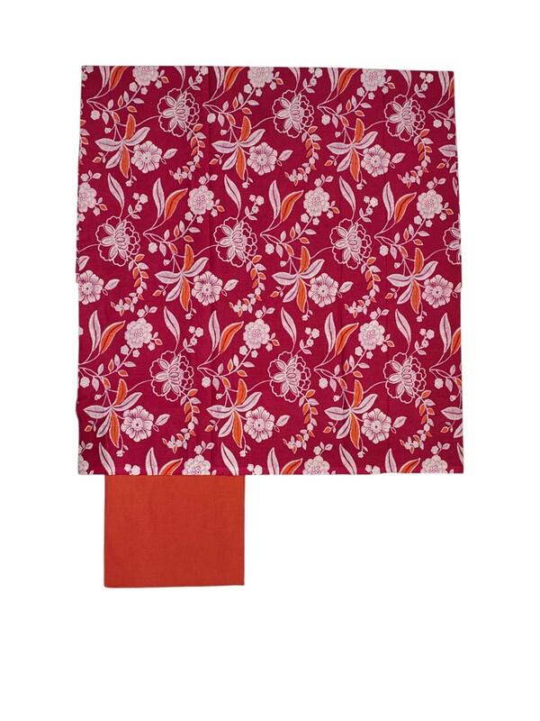 Maroon & Orange Unstitched Hand block Print Cotton Salwar Suit Set with Linen Dupatta for Women