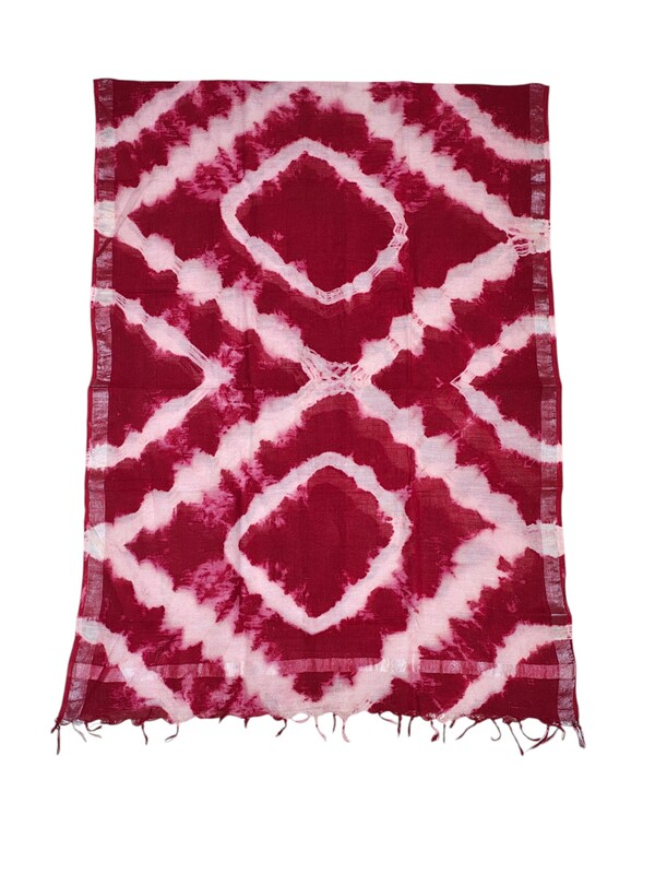 Maroon & Orange Unstitched Hand block Print Cotton Salwar Suit Set with Linen Dupatta for Women