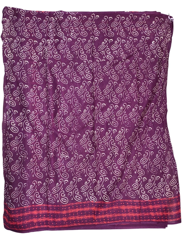 Wine Hand Block Print Pure Cotton Saree with Running Blouse